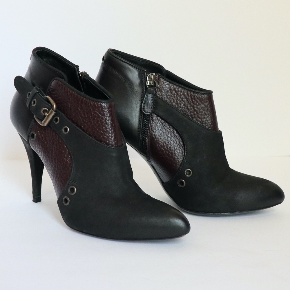 McQ booties burgundy pebbled leather/black suede